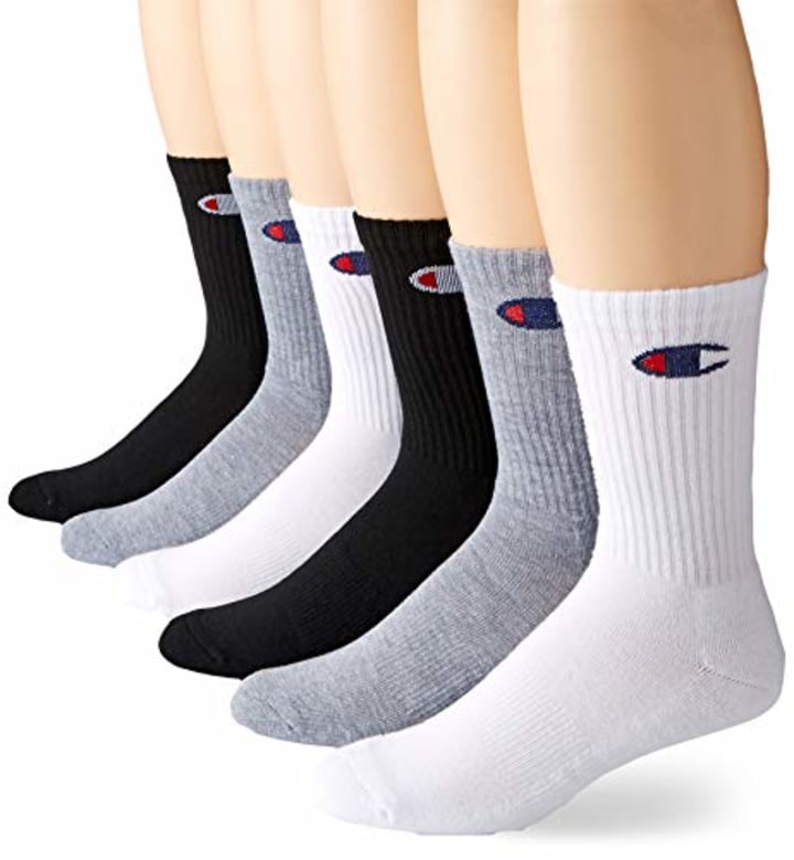 Champion mens Double Dry Moisture Wicking Champion Logo 6-pack Crew Socks