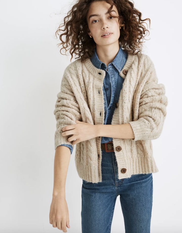 Pointelle Cable Cardigan Sweater
