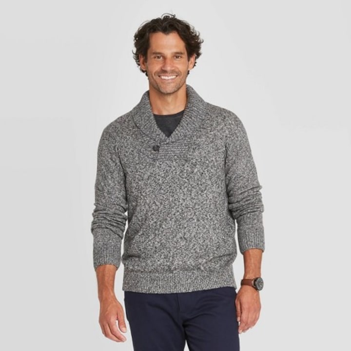 Men&#039;s Regular Fit Pullover Shawl Sweater