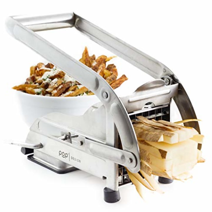 POP AirFry Mate, Stainless Steel French Fry Cutter, Commercial Grade Vegetable and Potato Slicer, Includes 2 Blade Size Cutter Options and No-Slip Suction Base, Perfect for Air Fryer Food Preparation