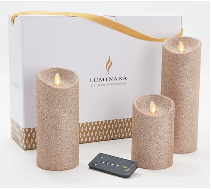 Luminara Set of 3 Glitter Pillars with Gift Box and Remote