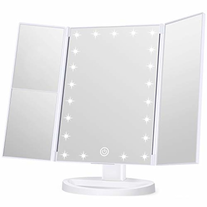 Wondruz Makeup Mirror Vanity Mirror with Lights, 1x 2X 3X Magnification, Touch Screen Switch, Dual Power Supply, Portable Trifold Makeup Mirror Cosmetic Lighted Up Mirror