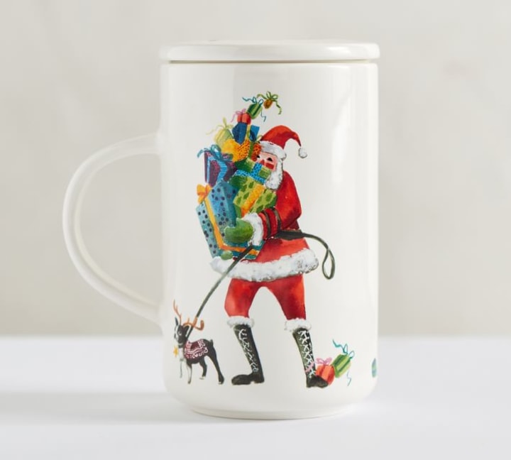 Jolly Santa Stoneware Lidded Mug, Single