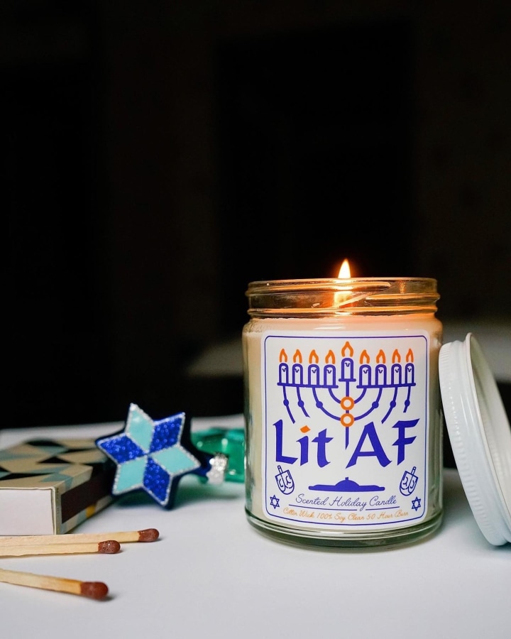 Lit AF Hanukkah Candle, Funny Hanukkah Gift, Jewish Gift, Pine Spruce Fir Scented Candle, Soy Candle