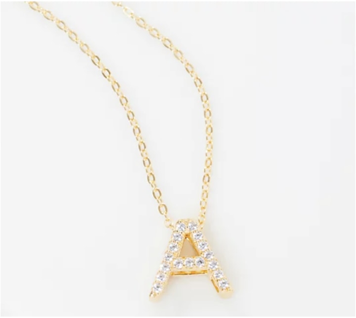 Diamonique Bitty Initial Necklace, 14K Gold Plating