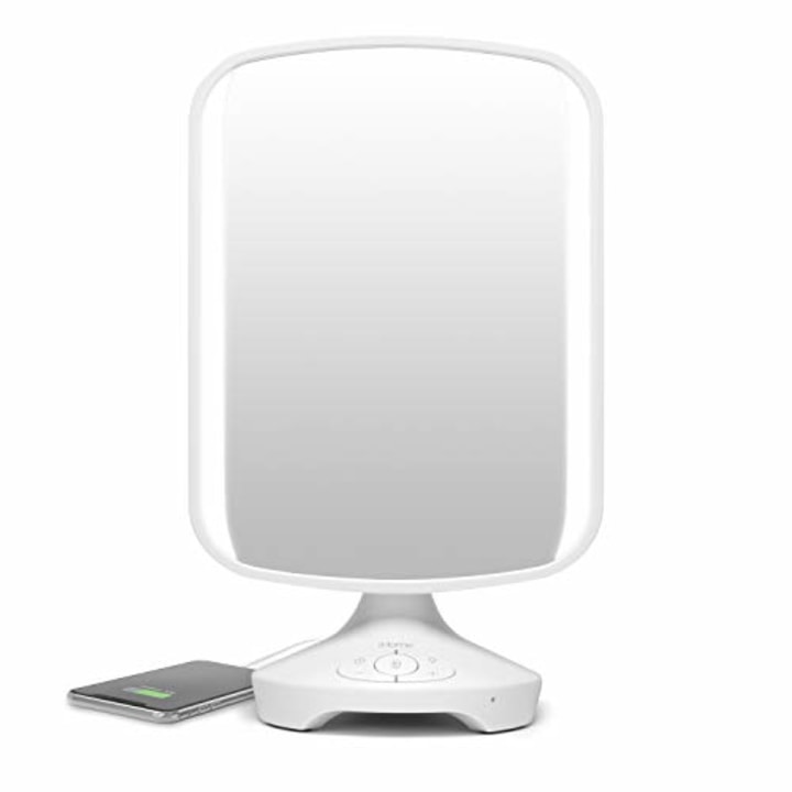 iHome 7&quot; x 9&quot; Reflect ll iCVBT3 Adjustable Vanity Mirror, Makeup Mirror with Bluetooth Audio, Hands-Free Speakerphone, LED Lighting, Siri &amp; Google Support USB Charging, Flat Panel LED Lighting (White)