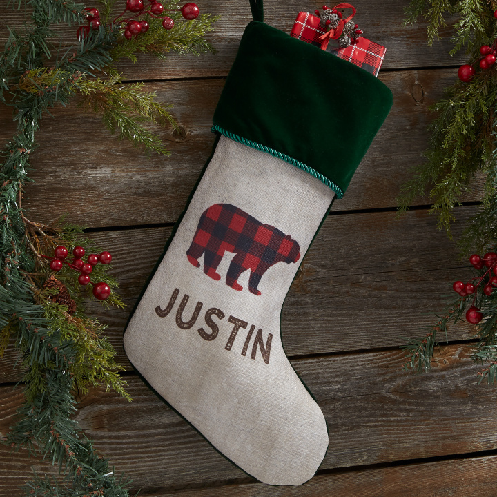 Cozy Cabin Buffalo Check Personalized Christmas Stockings