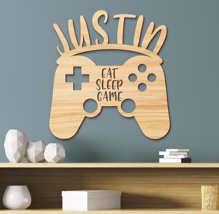 Personalized Gamer Kids Room Wooden Sign