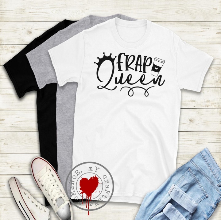 Frap Queen - Unisex Tee - Black, White or Gray - Sizes S to 3XL Coffee Lover