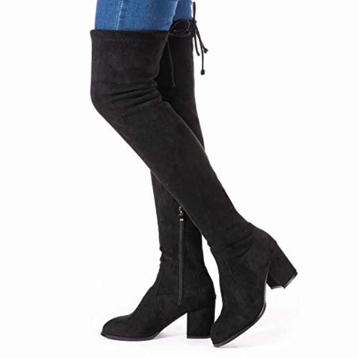 Dainzuy Womens Knee High Boots Fashion Over The Knee Wide Calf Low Block Heel Winter Riding Boots with Buckle Strap 