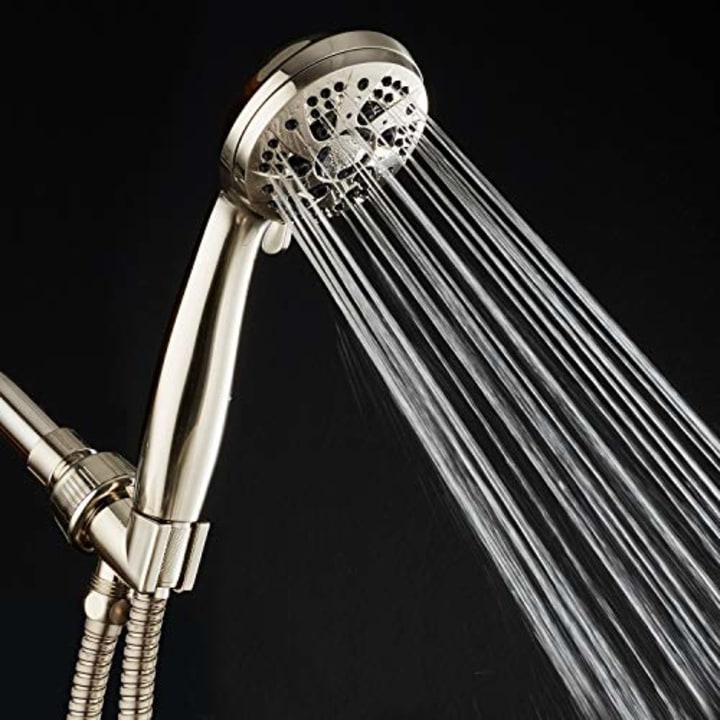 AquaDance High Pressure 6-Setting Full Brushed Nickel Handheld Shower Head with Stainless Steel Hose. Officially Independently Tested to Meet Strict US Quality &amp; Performance Standards!