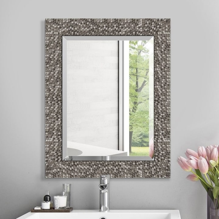 Copper Grove Tichla Beveled Rectangular Accent Mirror with Mirrored Mosaic Frame - 19*24*0.75