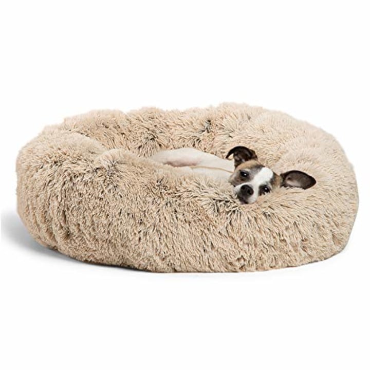 Best Friends by Sheri The Original Calming Donut Cat and Dog Bed in Shag Fur, Small 23&quot;x23&quot; in Taupe, Machine Washable