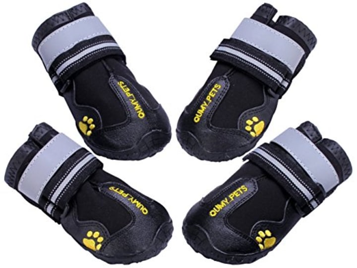 QUMY QUMY Dog Boots Waterproof Shoes for Large Dogs with Reflective Velcro Rugged Anti-Slip Sole Black 4PCS (Size 6: 2.9x2.5 Inch)