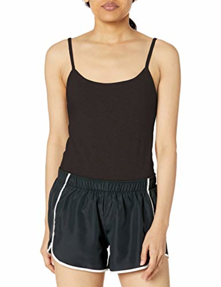Hanes Women&#039;s Stretch Cotton Cami with Built-in Shelf Bra, Black, X Large