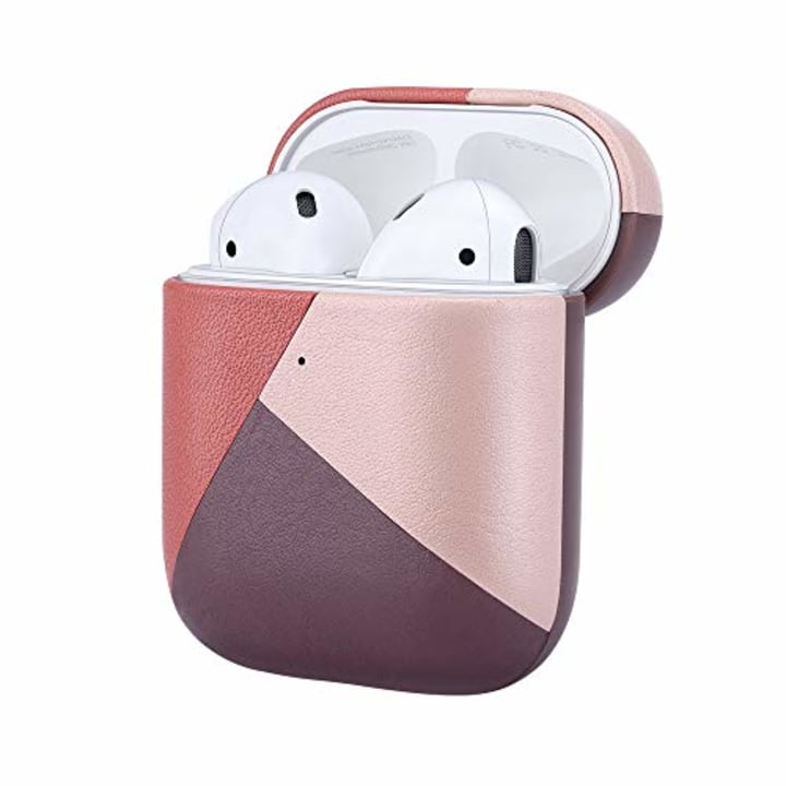 Native Union Marquetry Case for AirPods - Premium Handcrafted Color-Blocked Italian Leather Case Wireless Charging Compatible with AirPods Gen 1 &amp; Gen 2 (Rose)