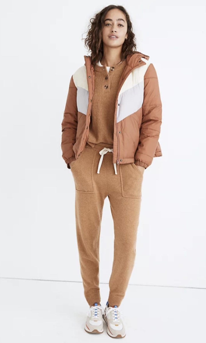 Madewell Chevron Packable Puffer Jacket in Colorblock