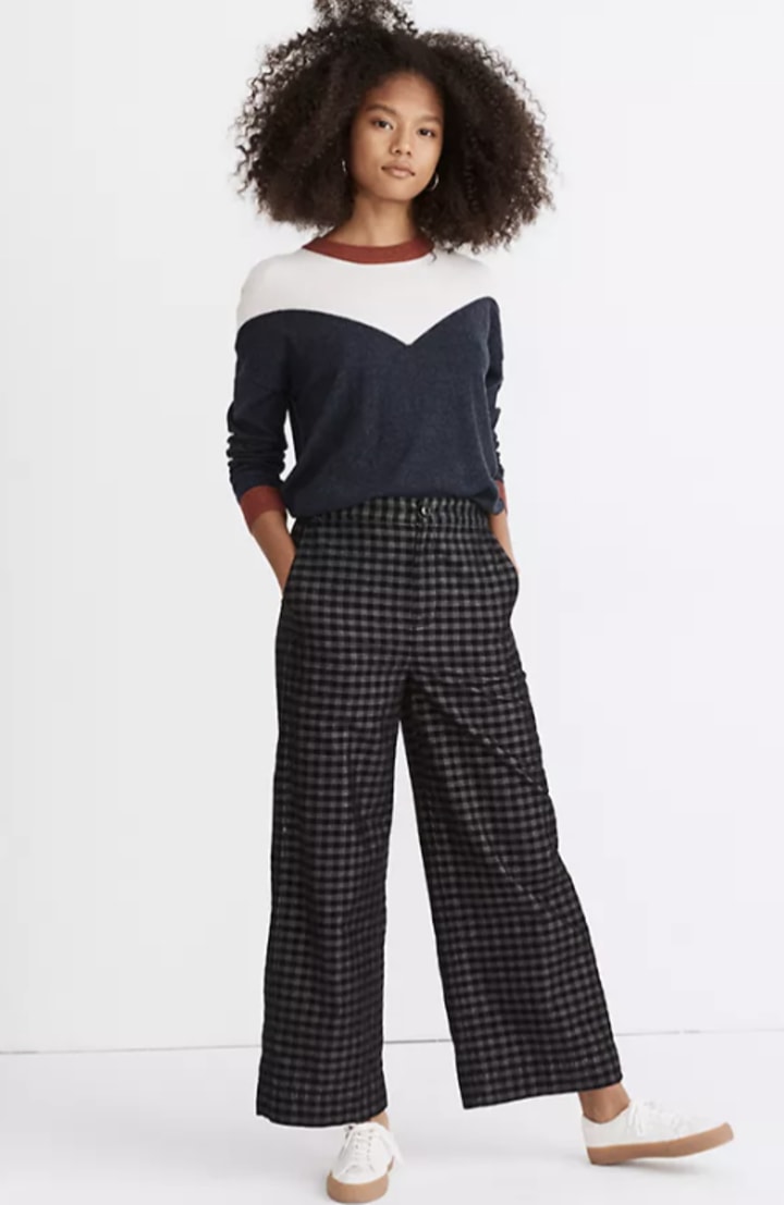 Madewell Huston Button-Front Ankle Pants in Checked Corduroy