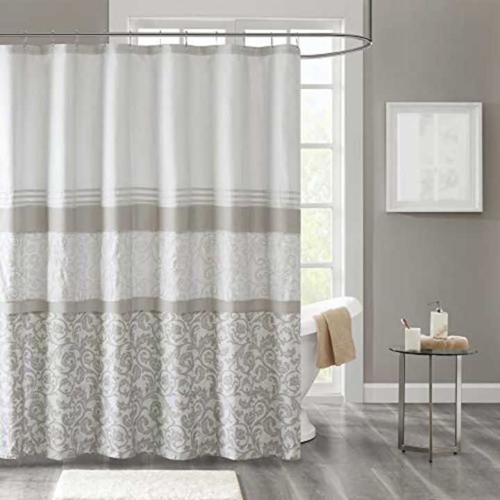 510 DESIGN Ramsey Printed and Embroidered Shower Curtain with Liner Neutral 72x72