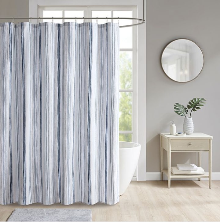 22 Best Shower Curtains To Upgrade Your, Dkny Highline Stripe Shower Curtain Taupe