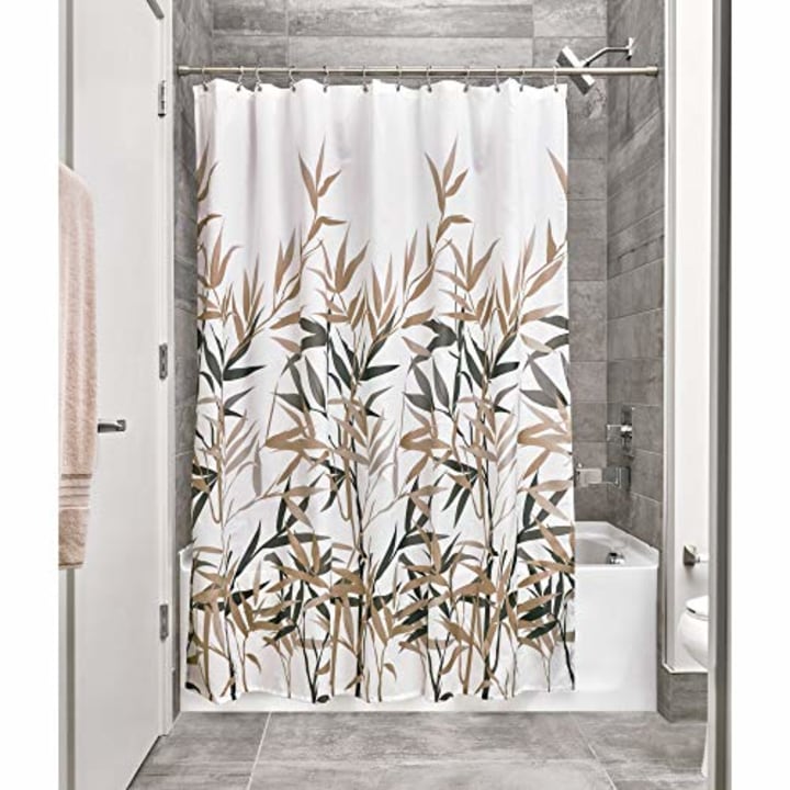 iDesign Anzu Fabric Shower Curtain Water-Repellent and Mold- and Mildew-Resistant for Master, Guest, Kids&#039;, College Dorm Bathroom, 72&quot; x 72&quot;, Black and Tan