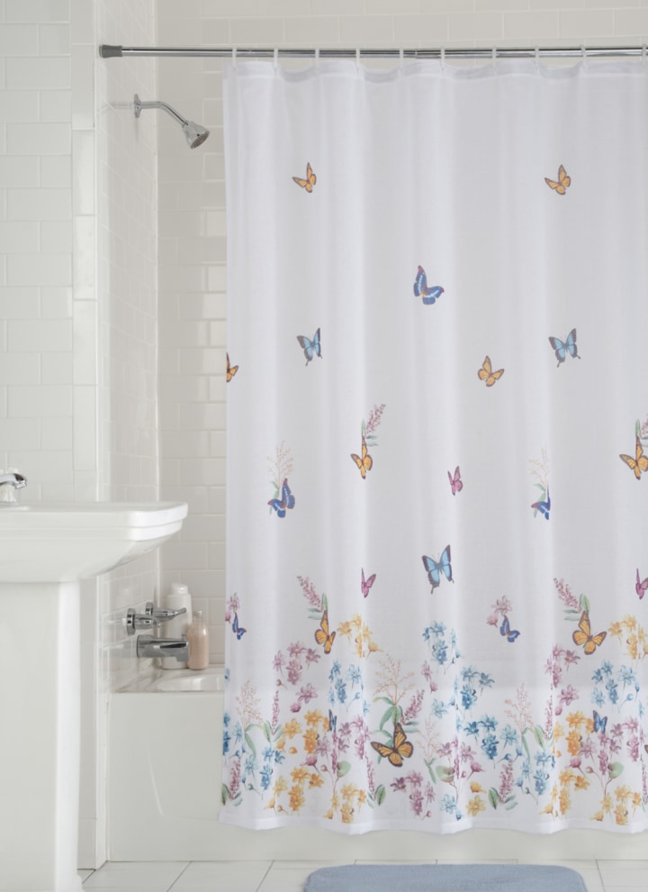 Mainstays Butterfly Semi-Sheer Fabric Shower Curtain