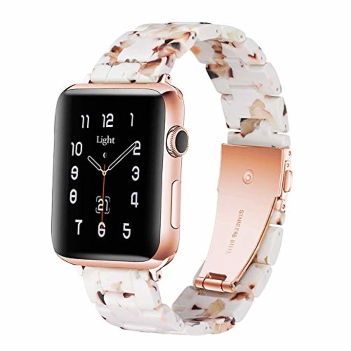 Light Apple Watch Band - Fashion Resin iWatch Band Bracelet Compatible with Copper Stainless Steel Buckle for Apple Watch Series SE Series 6 Series 5 Series 4 Series 3 Series 2 Series1 (Nougat White, 38mm/40mm)