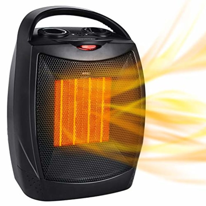 Portable Electric Space Heater, 1500W/750W Ceramic Heater with Thermostat, Heat Up 200 Square Feet in Minutes, Safe and Quiet for Office Room Desk Indoor Use ( Black )