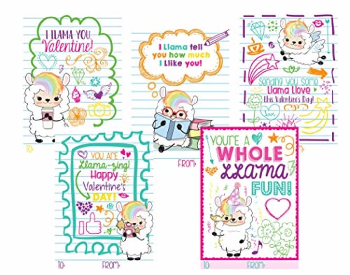 Llama Fun Themed Valentine Day Classroom Sharing Card Set (25 Included) Trendy Hipster Doodle