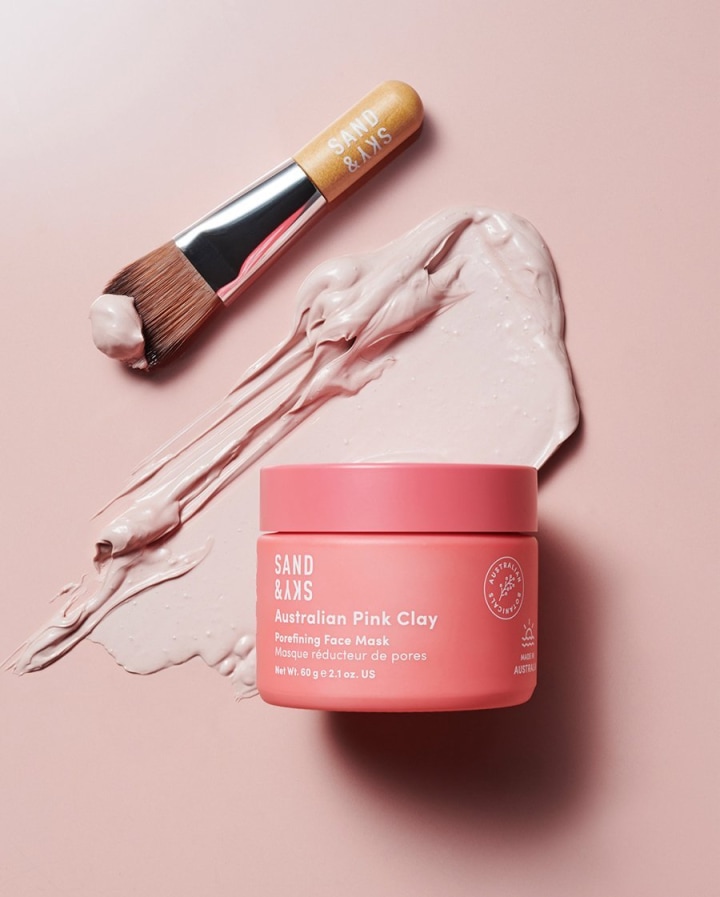 Sand &amp; Sky Australian Pink Clay Porefining Face Mask Skin Care | Pink Clay Face Mask | Pore Minimizer &amp; Pore Cleaner with Face Mask Brush Applicator