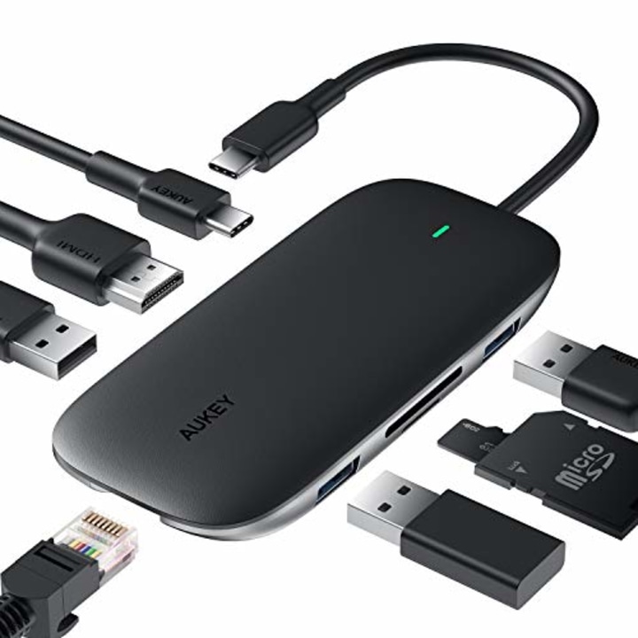 AUKEY USB C Hub 8-in-1 Adapter with Ethernet Port. Best USB hubs 2021.