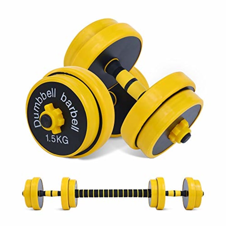 Nice C Adjustable Dumbbell Barbell Weight Pair, Free Weights 2-in-1 Set, Non-Slip Neoprene Hand, All-Purpose, Home, Gym, Office (Barbell 22lb or Dumbbell 11lb Set)