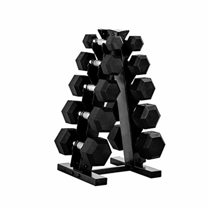 CAP Barbell 150-lb Hex Dumbbell Weight Set with Vertical Rack
