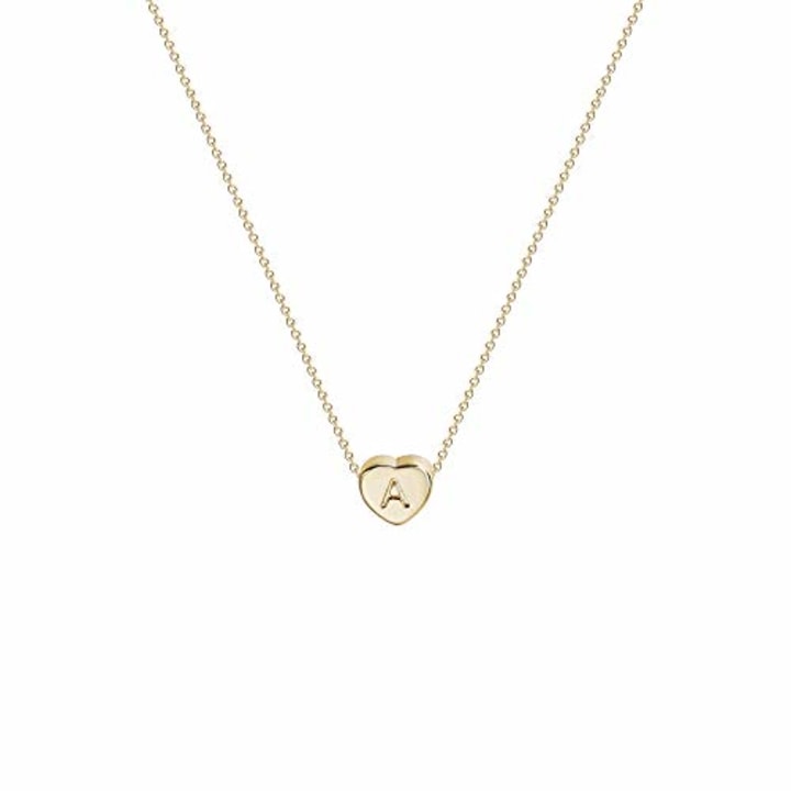 Tiny Gold Initial Heart Necklace-14K Gold Filled Handmade Dainty Personalized Heart Choker Necklace For Women Letter A