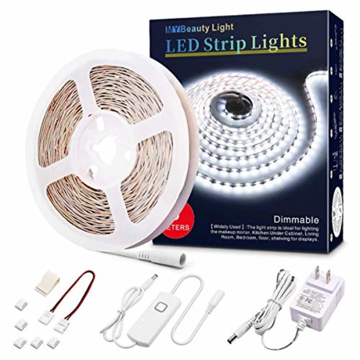 Led Strip Lights 16.4 Feet Dimmable White Led Light Strip Flexible Led Tape Light 12v Under Cabinet Lighting Kits with UL Power Supply, Adhesive Clips, Dimmer Switch and Connectors