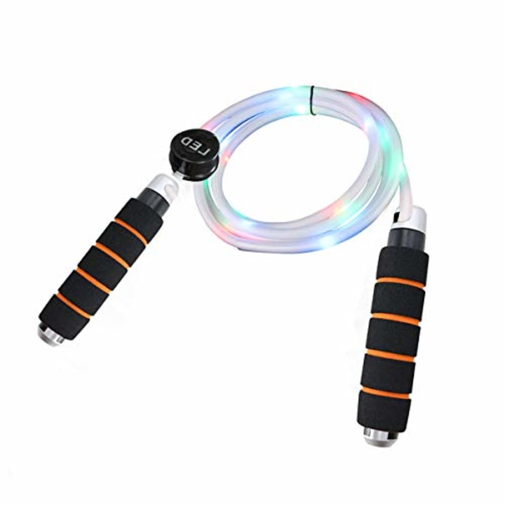 Glovion LED Jump Rope,Light Up Jump Rope Flashing Color Changing Skipping Rope for Light Show,USB Chargeable,Comfortable Foam Handle,Multi Color-Universal Size for Kids&amp;Adults