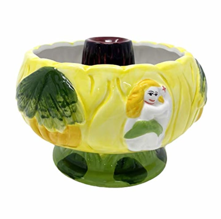 Amehla Scorpion Bowl, 32-ounce Fishbowl Tiki Mug, Hand-Painted Ceramic Island-themed Rum Punch Cocktail Glass with Flaming Volcano Lava Centerpiece