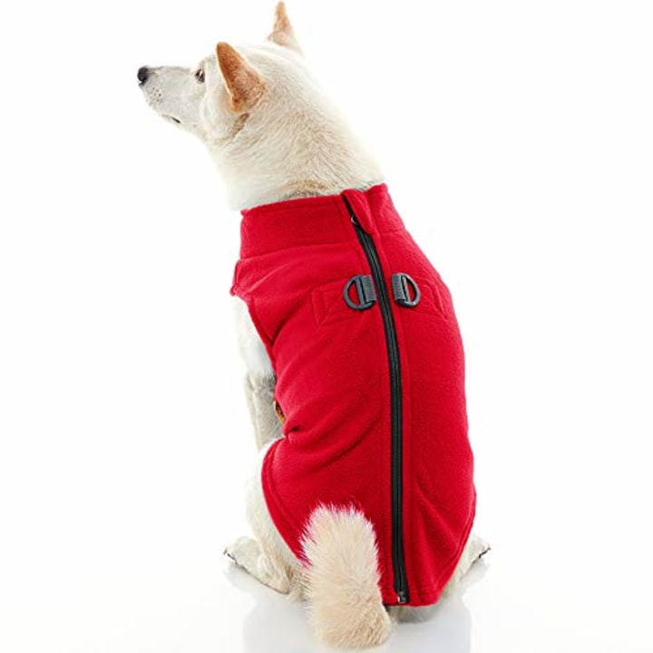 Gooby Zip Up Fleece Dog Vest - Red, Large - Step-in Dog Jacket with Zipper Closure and Leash Ring - Winter Small Dog Sweater - Warm Dog Clothes for Small Dogs for Indoor and Outdoor Use