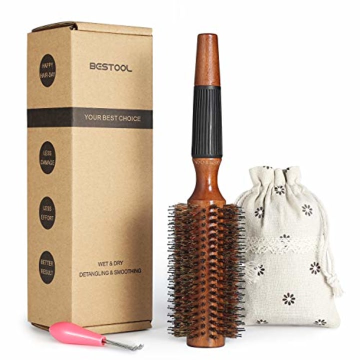 BESTOOL Hair Brush-Boar Bristle Round Hair Brush with Nylon Pin Wooden Detangling Large Round Brush for Men, Women, Kids Blow Drying, Dry, Wet, Thick and Curly Hair, Adding Volume and Shine