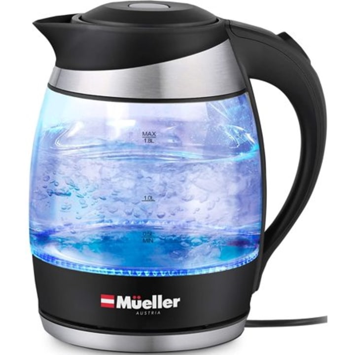 Mueller Premium 1500W Electric Kettle with SpeedBoil Tech, 1.8 Liter Cordless with LED Light, Borosilicate Glass, Auto Shut-Off and Boil-Dry Protection