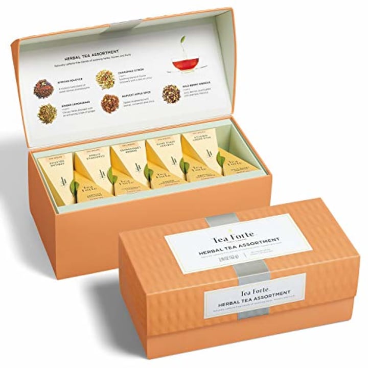 Tea Forte Classic Herbal Tea Presentation Box Tea Sampler Gift Set, 20 Assorted Variety Handcrafted Pyramid Tea Infuser Bags, Naturally Decaffeinated Herbal Teas