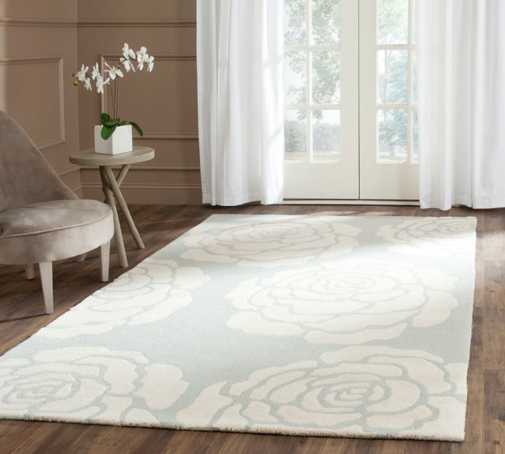 Incredible pale gray/ivory large floral rug
