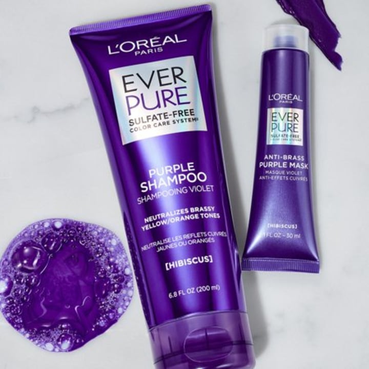 L&#039;Oreal Paris Hair Care EverPure Sulfate Free Brass Toning Purple Shampoo for Blonde, Bleached, Silver, or Brown Highlighted Hair, 6.8 Fl; Oz (Packaging May Vary)