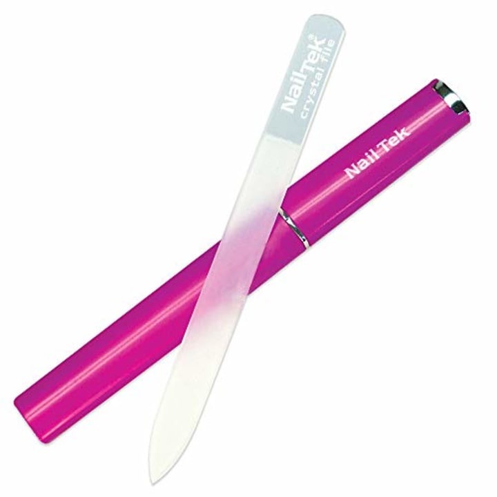 Nail Tek Crystal File Double-Sided with Fuchsia Companion Case, Medium File 5&quot;, Professional Fingernail File for Manicure Pedicure, Keep Nails Trim and Smooth, No More Nail Jagged Edges