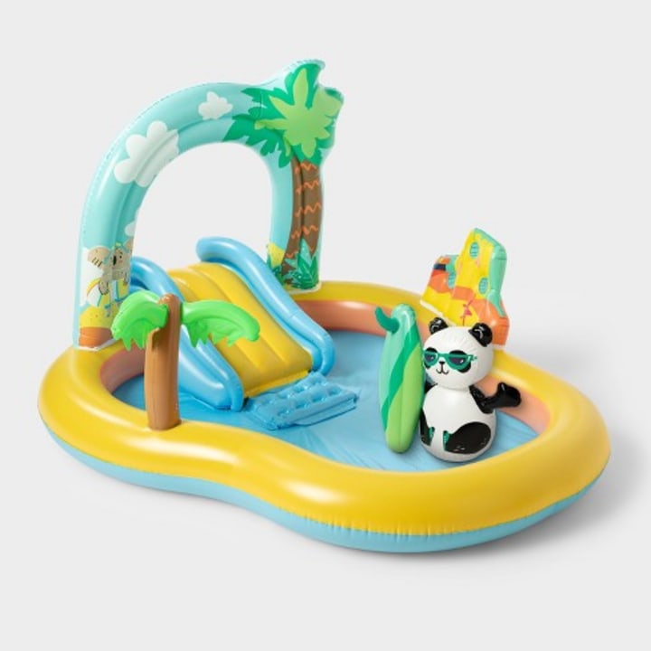 Inflatable surfing panda-themed pool &amp; play center