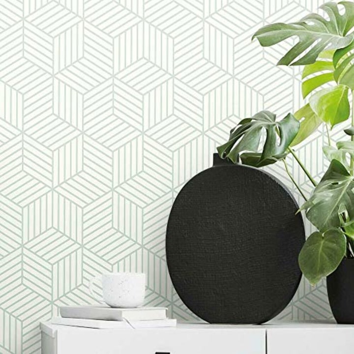 RoomMates Mint Green Striped Hexagon Peel-and-Stick Wallpaper