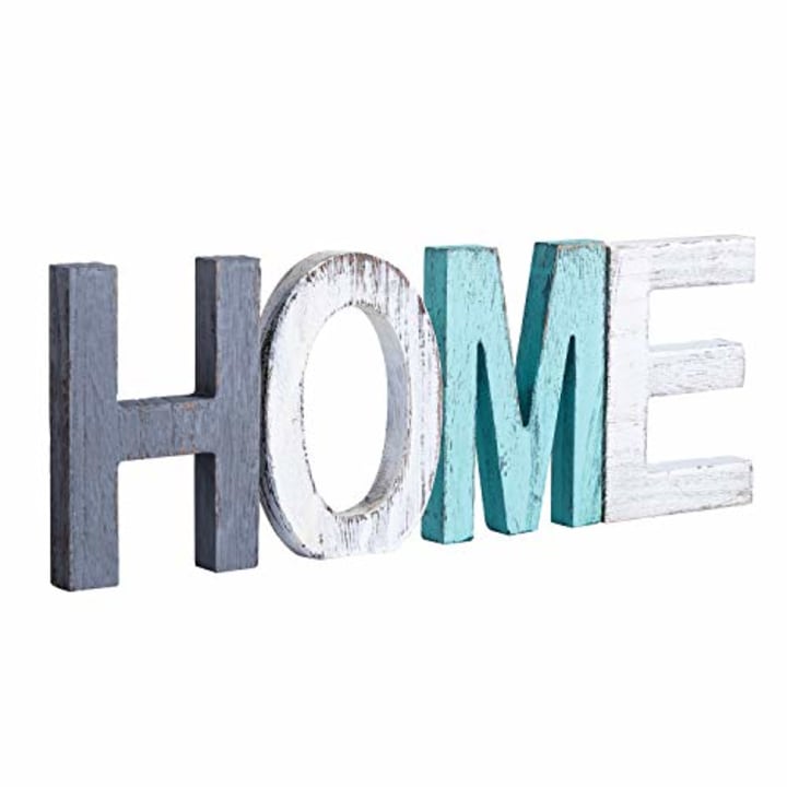 Rustic Wood Home Sign Decor, Home Decor Word Signs, Freestanding Decorative Cutout Word Table Decor Centerpiece, Multicolor