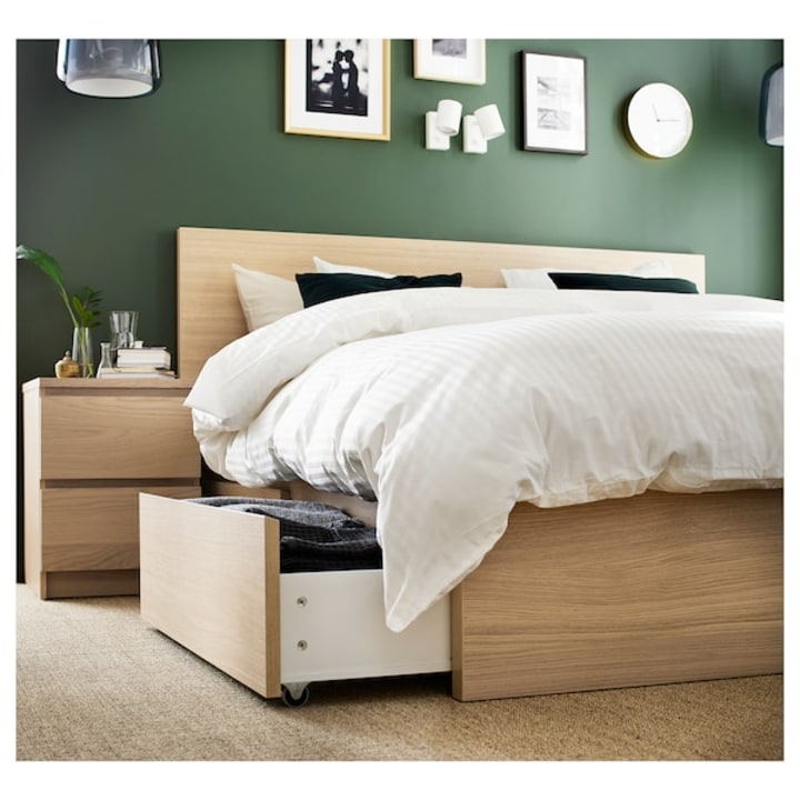 MALM Underbed storage box for high bed, white stained oak veneerQueen/King