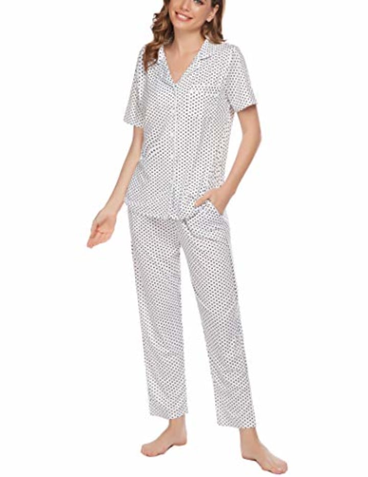 Beautyolove Women's Waffle Knit Pajama Set 2 Piece Soild Color Long Sleeve Top And Shorts Lounge Sleepwear With Pockets 