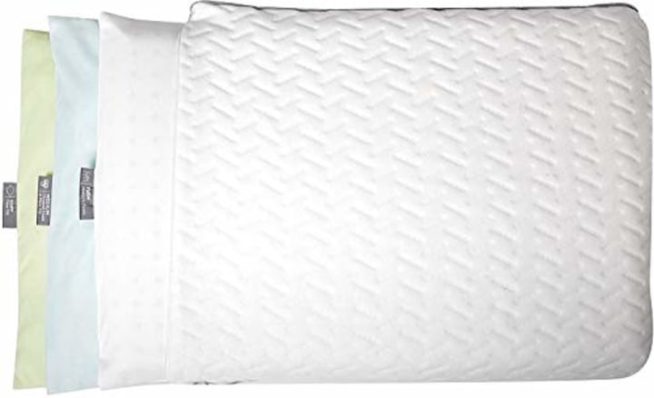 BROOKSTONE BioSense Layer Adjust Pillow - Customizable Support with 3 Removable Interchangeable Fill Layers of Memory Foam, Chipped Foam and Down Alternative Fiber Fill - Standard/Queen